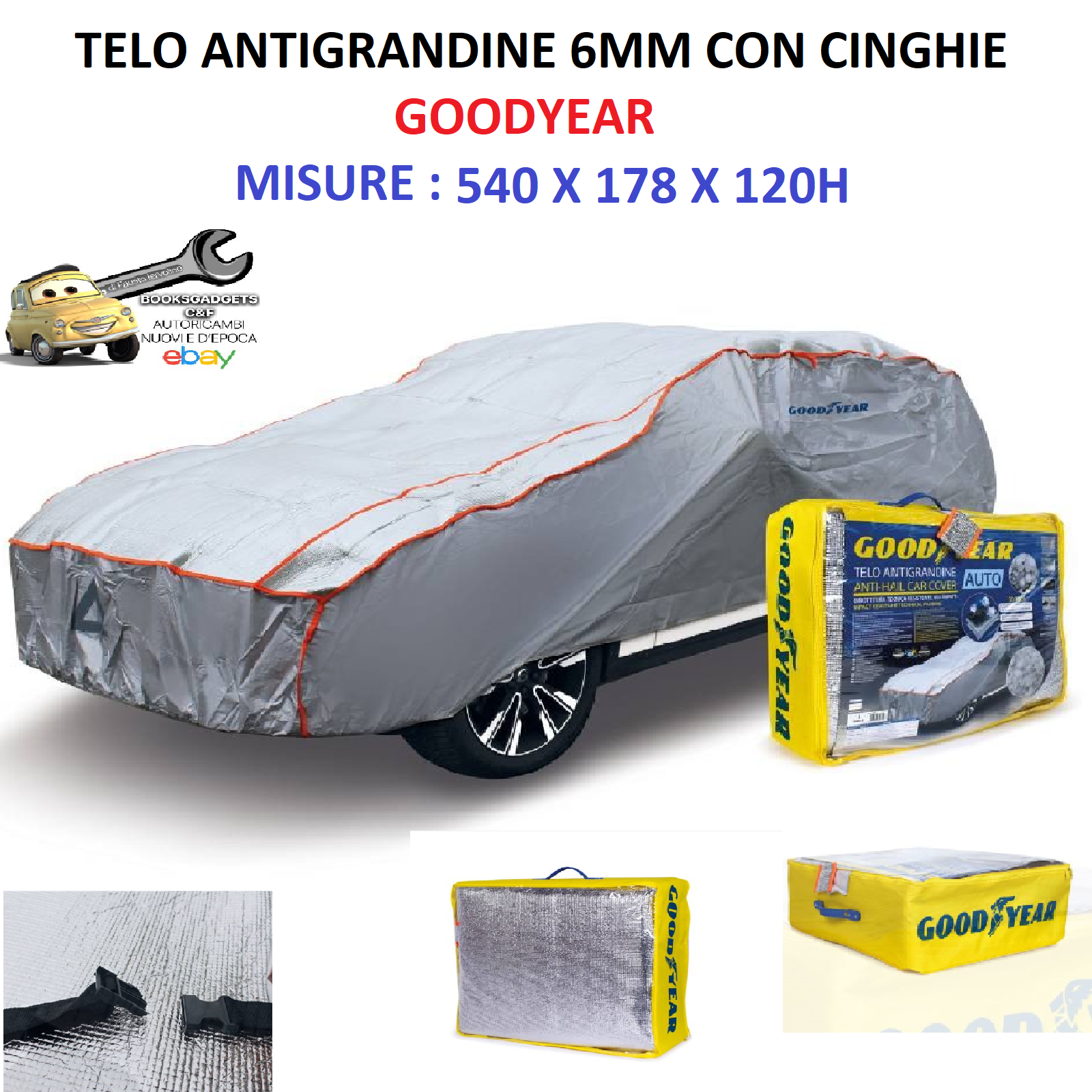 Per Mercedes Classe S Telo Copriauto Antigrandine 6mm con Cinghie Goodyear