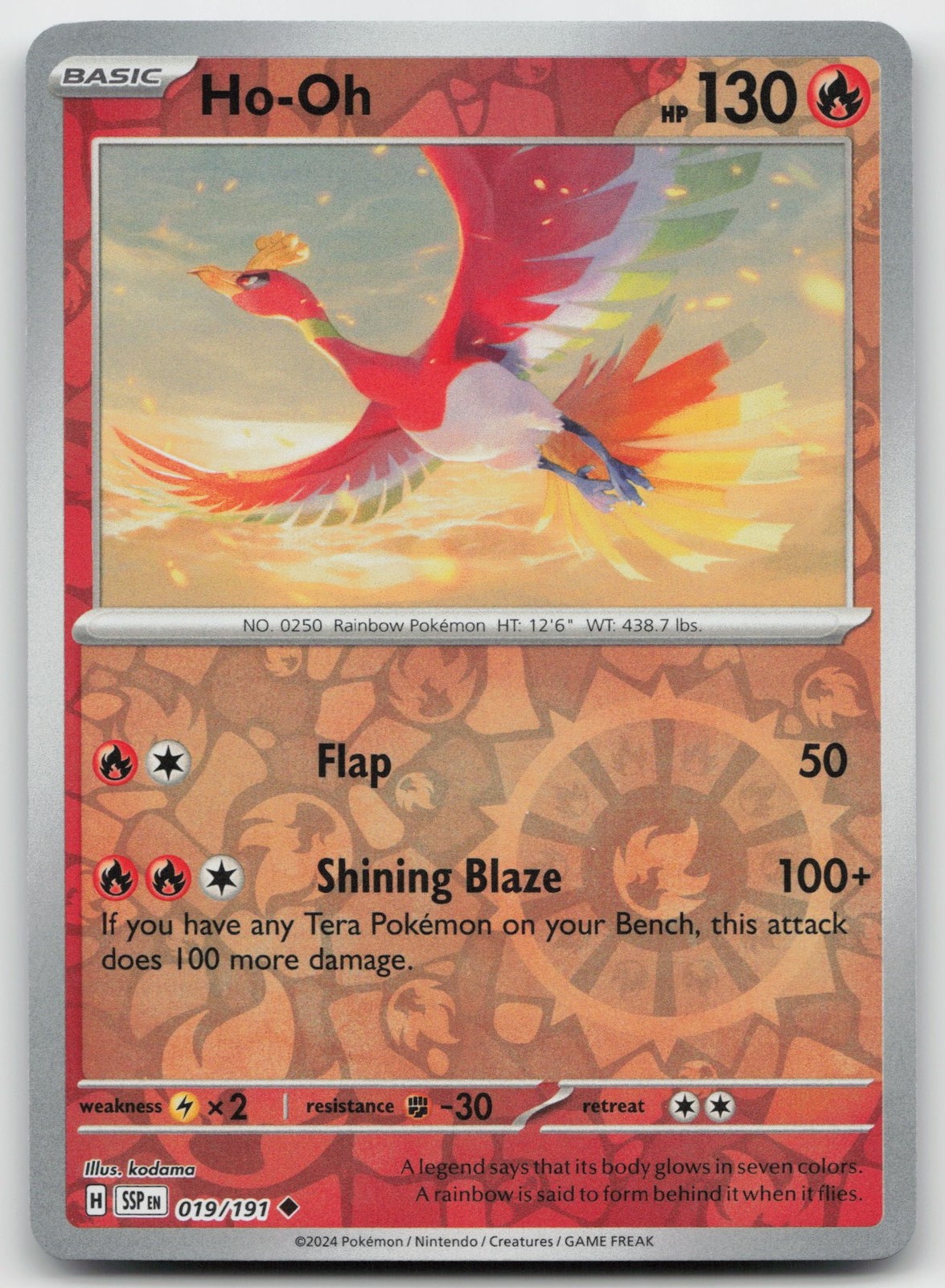 Ho-Oh Reverse Holo Uncommon SV08: Surging Sparks 019/191 NM