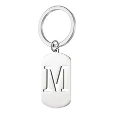 Initial Letter Key Chain, A-Z KeyChain Pendant Key Ring, Silver Letter M