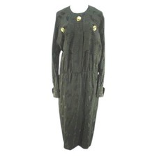 AKRIS Silk Midi Dress Green Butterfly Stripe Long Sleeve Sheath Womens Size 40