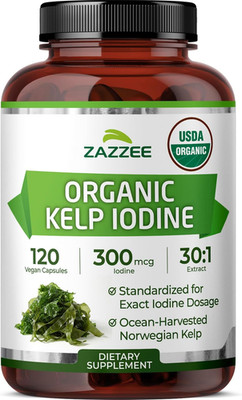 Zazzee USDA Organic Kelp Iodine 30:1 Extract, 300 mcg per Capsule, 120 Vegan Cap