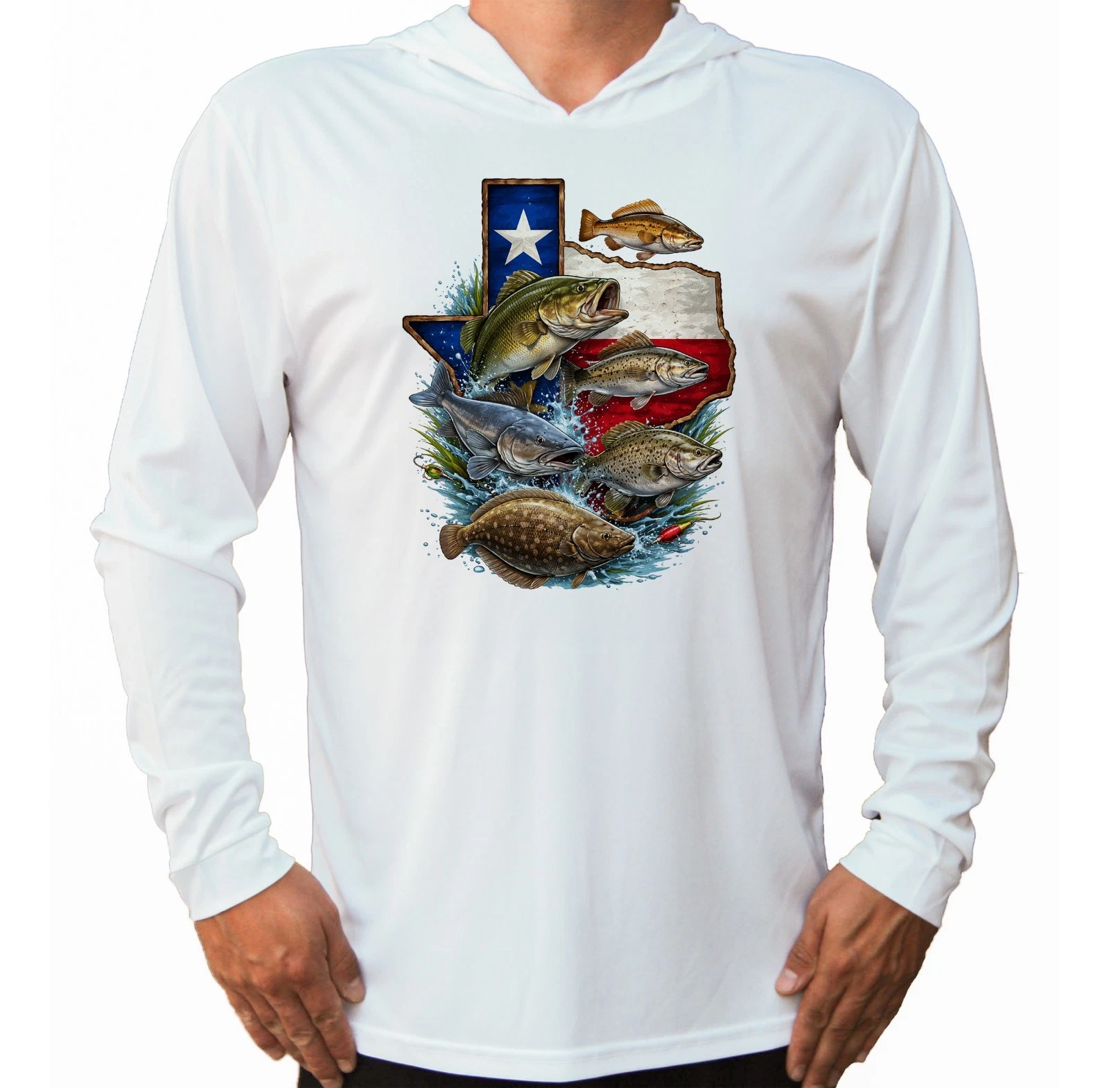 Texas Flag Fishing Sun Summer Boat T-Shirt UV Protected UPF 50 Long Sleeve Hood