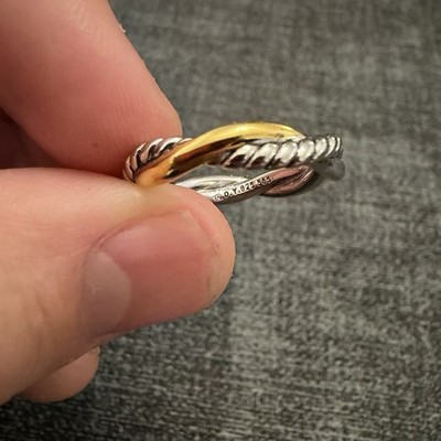 David Yurman 925 Silver 585 14k Gold Crossover Two-Row 7.5mm Size