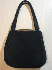 Vintage 1940s Genuine Corde Black Corded Evening Bag Clutch Purse Gold Frame
