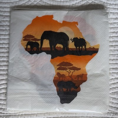 Paper Napkins showing African Continent with Wild Animals Pack of 20 x 2ply