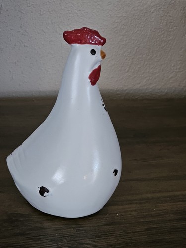 Hen Design ceramic white red Country Style Decor Farmhouse Shabby Distressed 6" - Picture 4 of 16