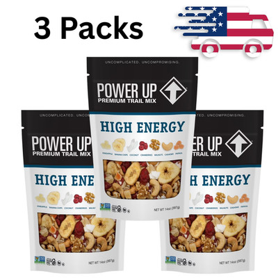 3 pack Power Up High Energy Trail Mix 14oz, Gluten-Free, Vegan, Non-GMO