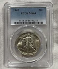 GRADED 1943 Walking Liberty Half Dollar PCGS MS64 Silver American Coin