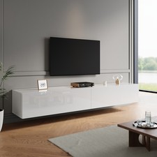 200cm High Gloss Floating TV Cabinet Stand Unit Storage Door Wall Mounted White
