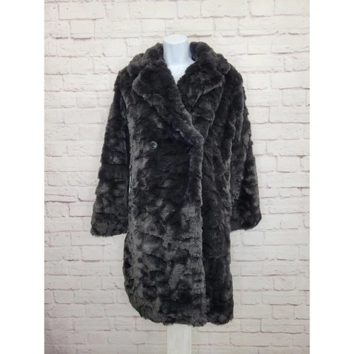 MEDIUM BLACK A556120 Dennis Basso Madison Avenue Textured Faux Fur Coat