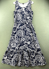 Talbots Petite Navy/White Floral Sleeveless Tiered Maxi Dress SIZE-MEDIUM PETITE