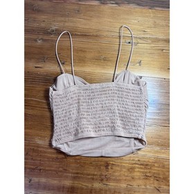 Zara Ruched Mesh Corset Top Womens Small Nude Smocked Back Underwire Small Crop