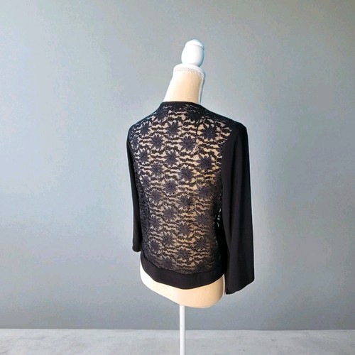 R&M Richards Jacket Large Black Lace sequins Back Drape Open Front Whimsigoth - Picture 4 of 6