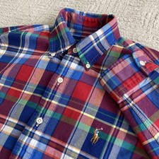 Polo Ralph Lauren Oxford Shirt Men  s Small Plaid Preppy Flesh Pony Red Blue OCBD