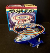 1980s Tin Litho Space Ship - Wind Up Toy by MTU Korea NM in Original Box