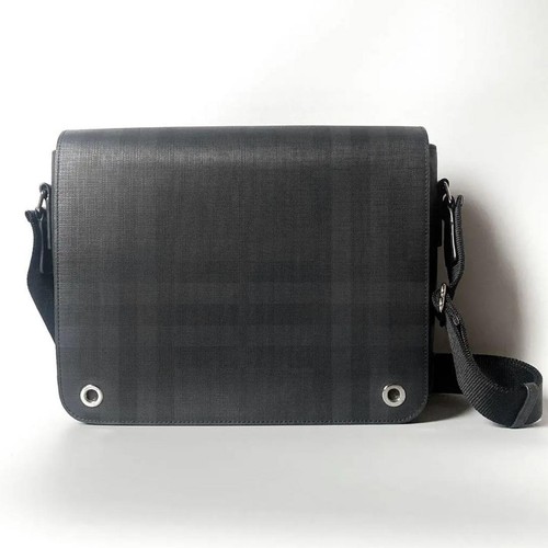 BURBERRY Nova Check PVC Leather Messenger Shoulder Bag Black Used Authentic