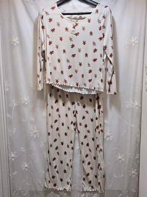 Merry Dreams Womens XL Cream Pajama Set Gingerbread Holidays Lounge Comfort Cozy