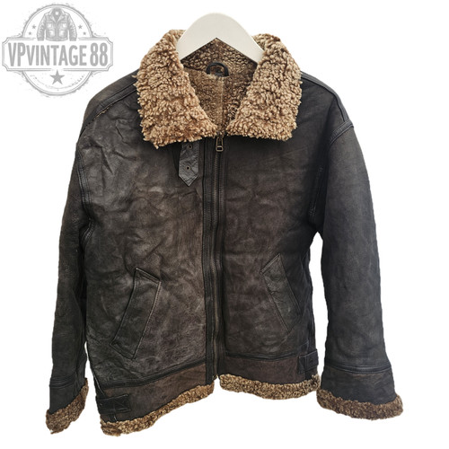 Vintage B-3 Aviator Bomber Jacket Brown Sheepskin Shearling Leather Flight
