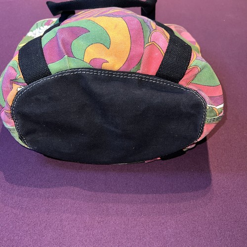 LUCKY BRAND Floral Blossom Green Black Canvas Double Handle Tote boho Large VTG - Picture 5 of 11