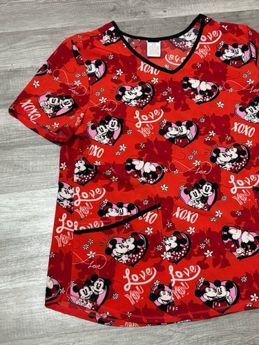 Disney Mickey Mouse Minnie Mouse Valentines Day Scrub Top Scrubs Size Large - Picture 2 of 5