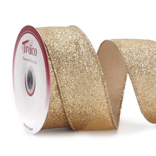 Gold Glitter Wired Ribbon - 1.5 Inch x 10 Yards 30 Ft x 1 Roll for Christma...