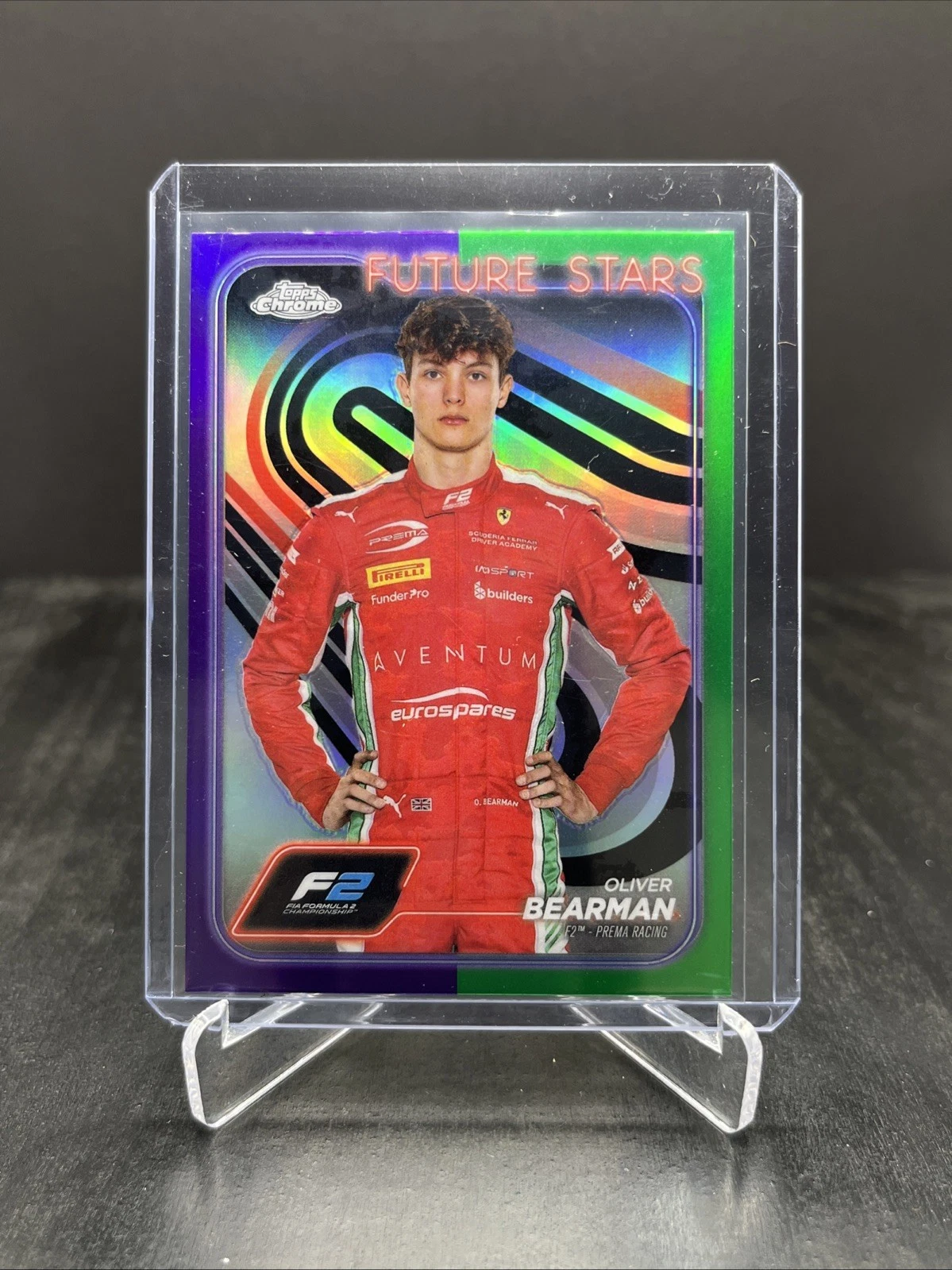 2024 Topps Chrome Formula 1 F1 Oliver Bearman Purple / Green SP #21 (B)