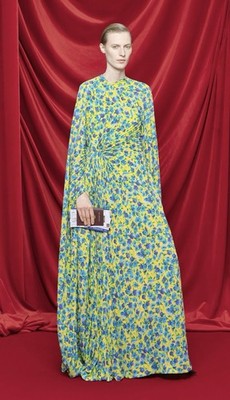 *BALENCIAGA* Runway S/S  2024 Floral Plissé-Crepe Cape Maxi Dress Gown FR 34