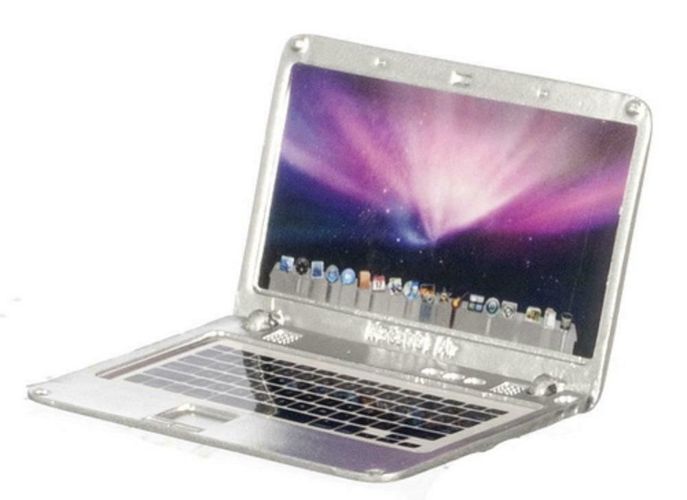 Dolls House Silver Laptop Desktop Computer Modern Metal Study Desk Accessory