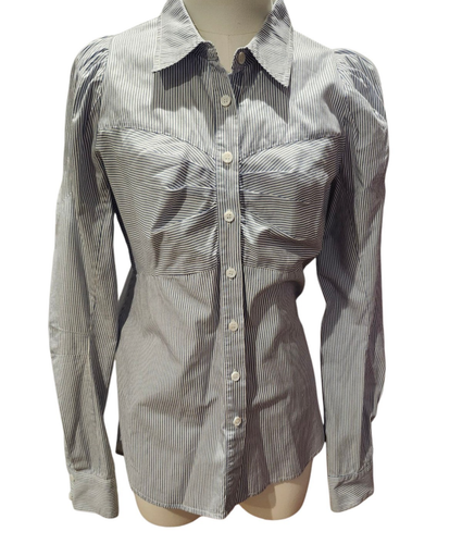 Veronica Beard Striped Blouse Long Sleeve Women's Size 6 White/Blue 100% Cotton