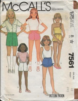 McCALL'S 7561 GIRLS SHORTS PATTERN MULTIPLE STYLES SIZE 10