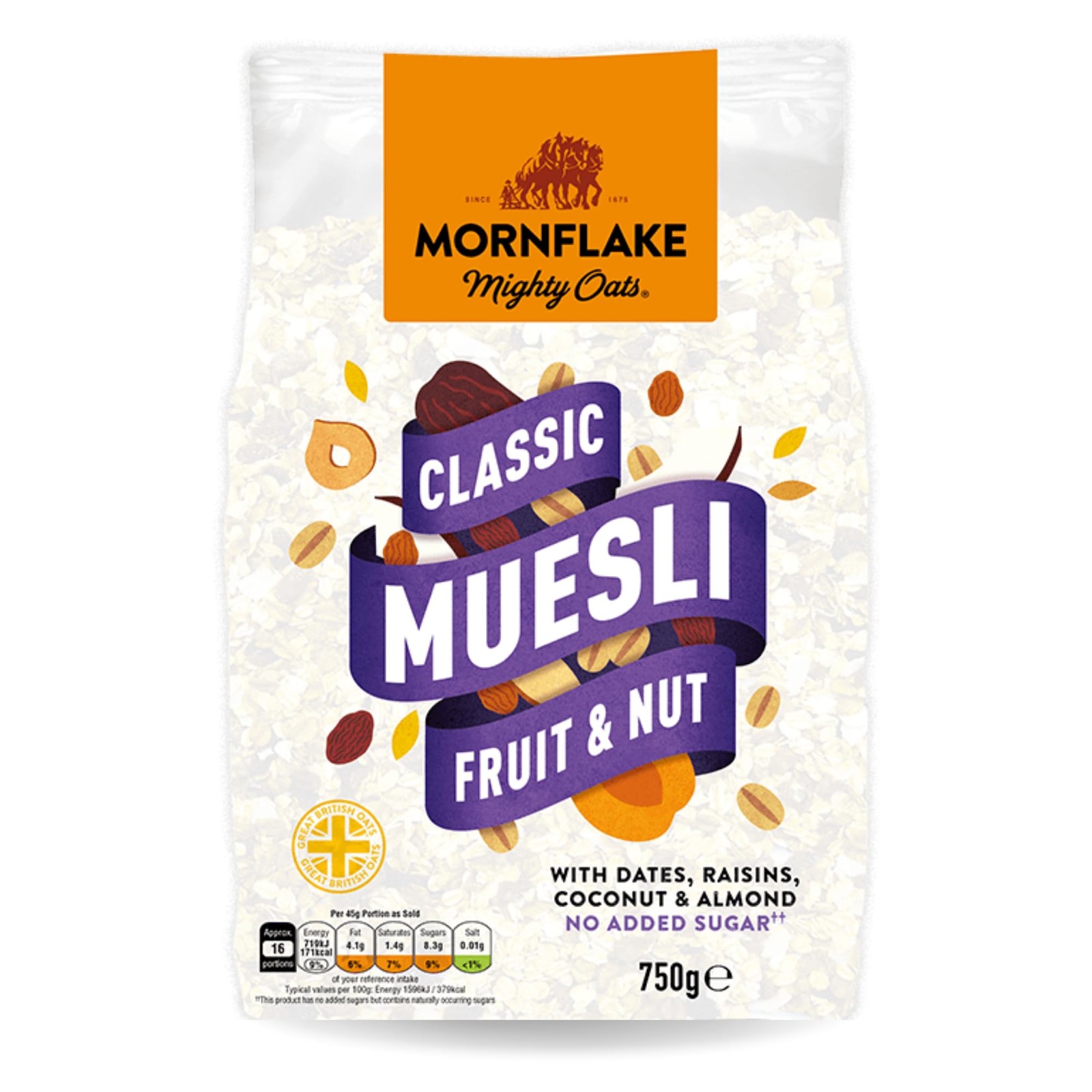 Mornflake Classic Fruit & Nut Muesli No Added Sugar 750g Vegan High Fibre - Image 3