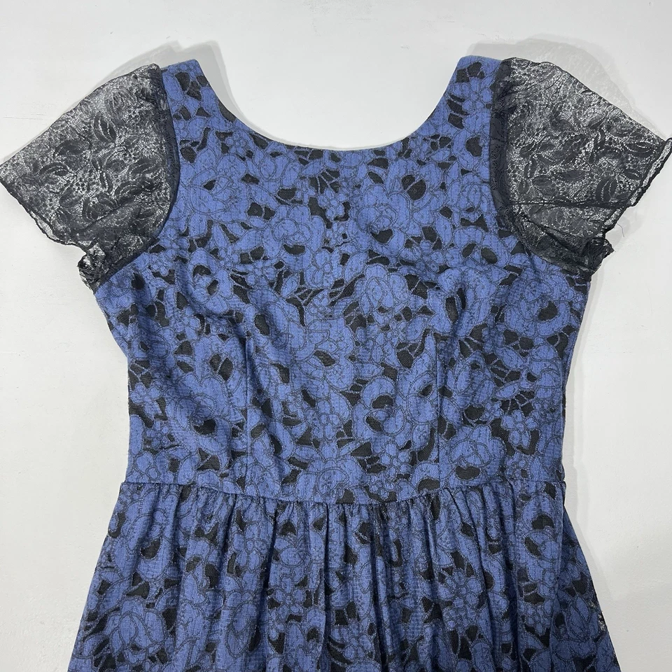 Vestido Mystic Mujer Grande Azul Negro Floral Bruja Gótico Encaje Oscuro Romántico Foto 3 de 4