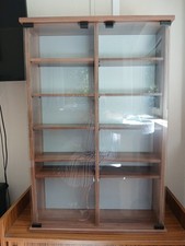 Dark Wood Effect GLASS CABINET  35" X  23" X  5.5" Shelves DVDS CDS Display