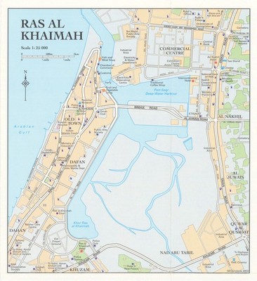 Vintage Ras Al Khaimah Stadtplan, Vereinigte Arabische Emirate GEOprojects 2003 Karte