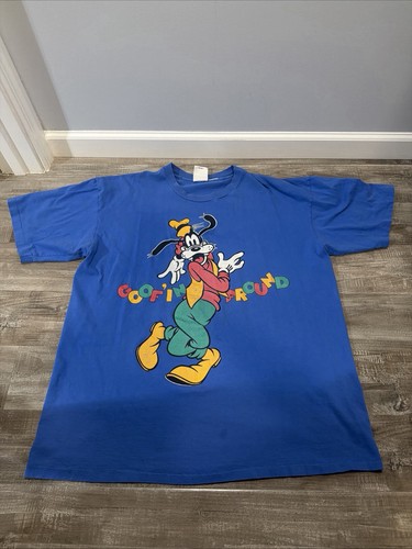 Vtg 90s Disney Goofy T Shirt Goof'in Around T Shirt Sz XL Blue Distressed Mickey