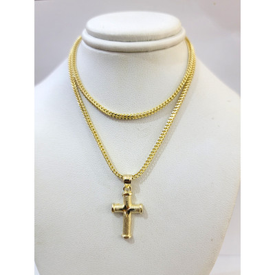 Real 10k Gold Cross Charm Pendant Franco Chain Necklace SET 2.5mm 16''-26''