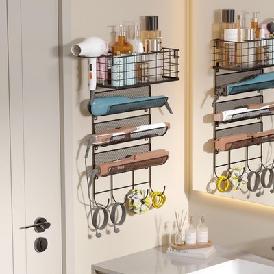 Sonyabecca Wall-Mounted Hair Dryer Holder Styling Tool Organizer 4-Shelf