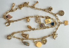 Joan Rivers Charm Necklace 19 Charms 30” Long Gold Tone Signed Detachable Rare