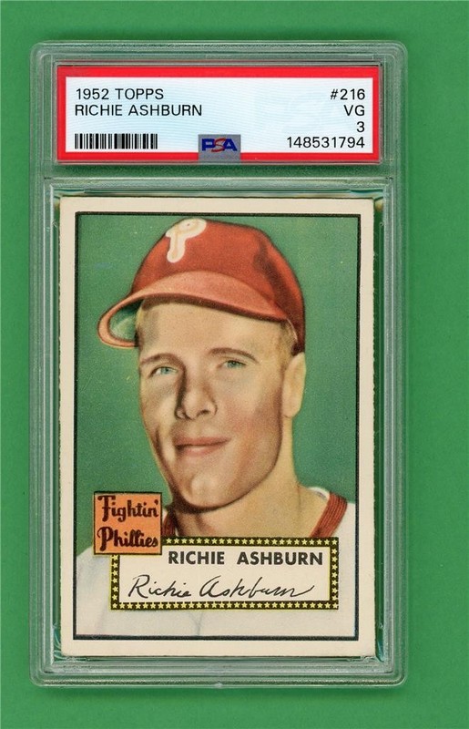 1952 Topps #216 Richie Ashburn ** CENTERED ** PSA VG 3 ** Phillies baseball card