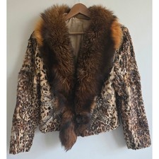 Leopard Print Fur Jacket Women Brown Shell Embroidered Statement Coat Mob Wife