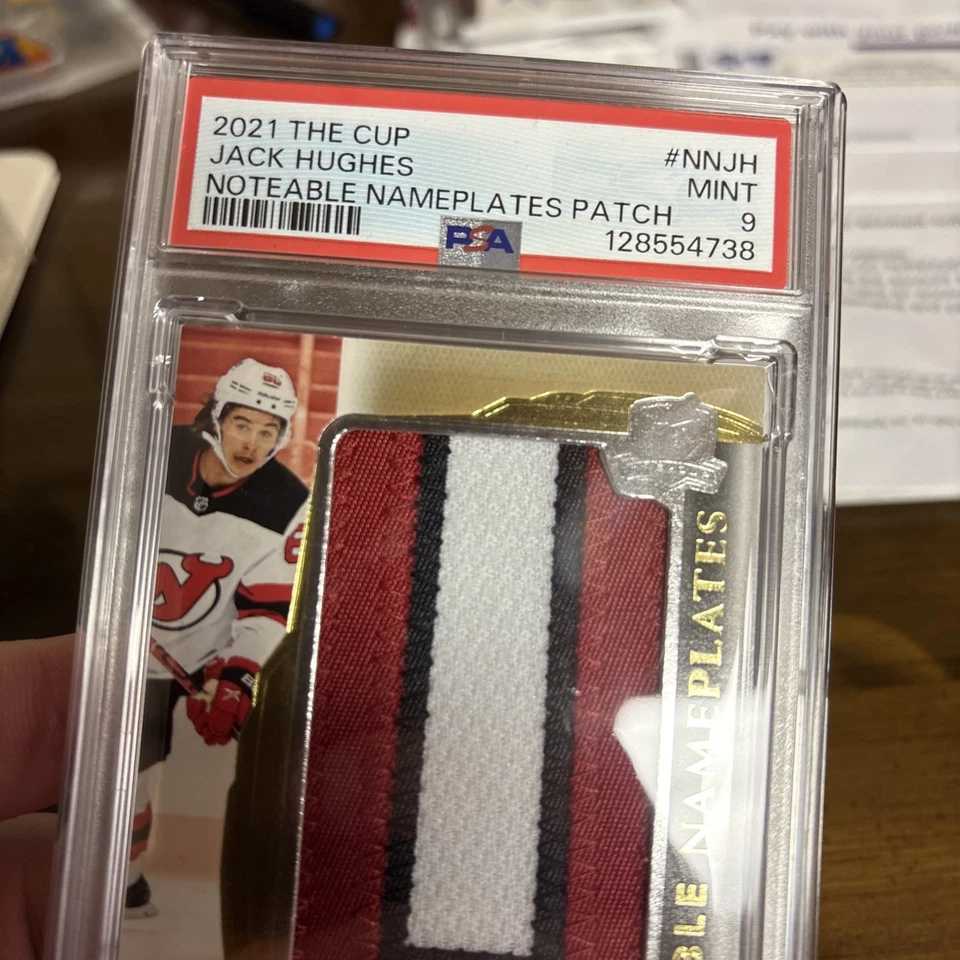 JACK HUGHES 2021 UD THE CUP NOTABLE NAMEPLATES GAME USED "U" 2/6 New Jersey🔥 - Image 3 of 4