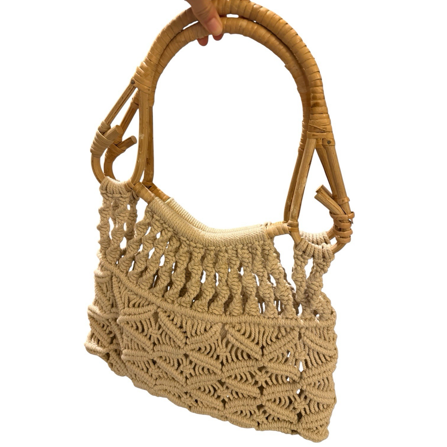 Universal Thread Cream Crochet Macrame Handbag wi… - image 3