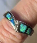 ~VINTAGE~"925"~STERLING~SILVER~w/~BLUE~OPAL~INLAY~ORNATE~DESIGN~RING~SIZE~6.5~NR