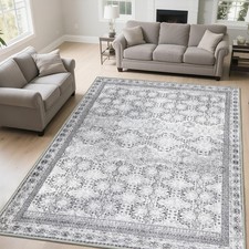 6x9 Washable Area Rug Non Slip, Faded Grey Living Room Rugs Low Pile, Thin Vi...