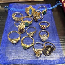 13pc Mixed Lot Gold Tone Vintage Women&rsquo;s Fashion Rings w/ Assorted Stones