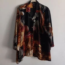 Citron Black Silk Blend Button Lightweight Sheer Art to Wear Size S Fairy