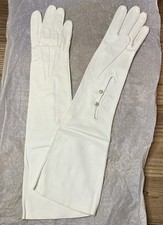 VTG Doe Skin Leather Fownes Women  s Long Formal Gloves Pearl Button Sz 7/2 NOS