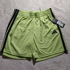 Adidas Boys Shorts ESS Mid Thigh 3 Stripes Size Large 14/16 Lime Green AH10401