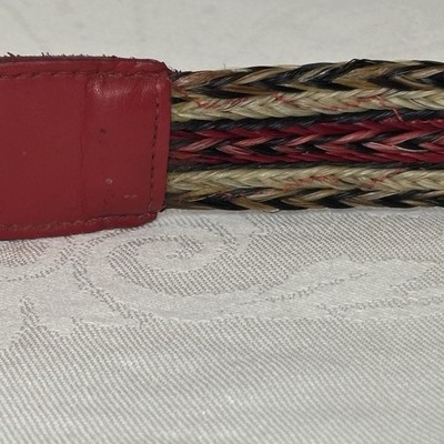 Vintage Tony Lama Red Leather Braided Horsehair Western Belt  display picture 2