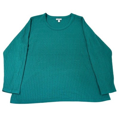 Croft and Barrow Sweater Womens 3X Teal Cable Knit Long Sleeve Classic Casual
